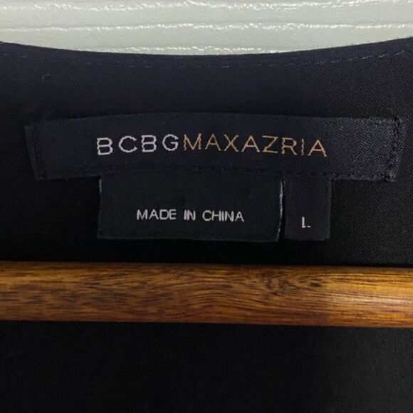 BCBGMaxAzria Tunic Dress Women's Large Black Mini Shift Puff Sleeve Lace Detail - Picture 7 of 9